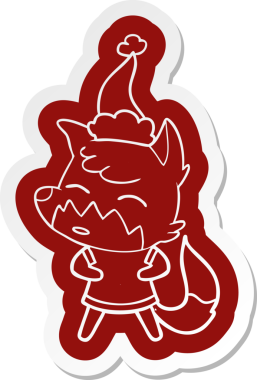 Bir insan tarafından çizilmiş Noel Baba şapkası giyen tilki çıkartması.