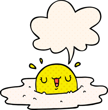 Bir insan tarafından çizilmiş çizgi roman tarzında konuşma baloncuklu kızarmış yumurta.