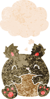 Düşünce baloncuğu ve grunge ile çizgi film ayısı bir insan tarafından çizilmiş tedirgin geçmiş doku