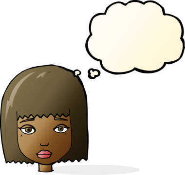 Bir insan tarafından çizilmiş düşünce baloncuklu kadın yüzü.