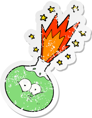 Bir insan tarafından çizilmiş bir karikatür iksirin sıkıntılı yapıştırması