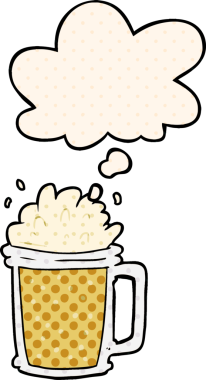 çizgi roman tarzında bir insan tarafından çizilmiş düşünce baloncuklu çizgi film birası.