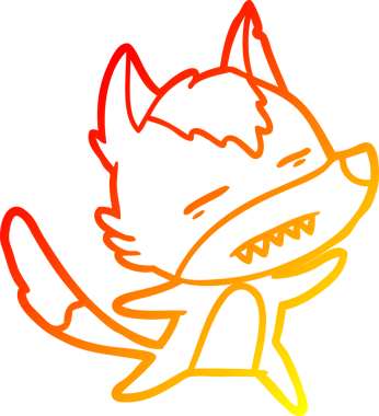 Bir insan tarafından çizilen dans sırasında dişlerini gösteren bir kurdun sıcak çizgi çizimi