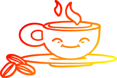 Bir insan tarafından çizilmiş karikatür espresso bardağının sıcak çizgi çizimi