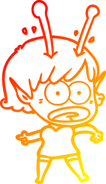 Bir çizgi film karakteri, bir insan tarafından çizilmiş bir uzaylı kız çizimi.