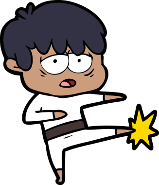 Bir insan tarafından çizilmiş karate yapan bitkin bir çocuk.