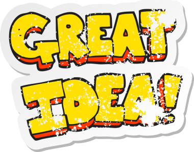 Bir insan tarafından çizilmiş GREAT IDEA sembolünün gerilemiş retro yapıştırması
