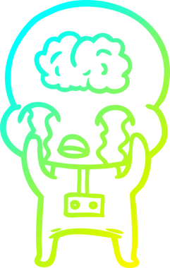 Bir çizgi filmin soğuk gradyan çizimi. Bir insan tarafından çizilmiş ağlayan büyük beyin uzaylısı.