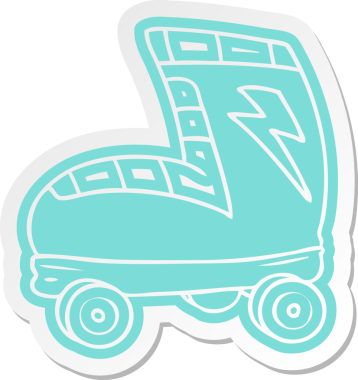 Bir insan tarafından çizilmiş çizgi film çıkartması paten botu.