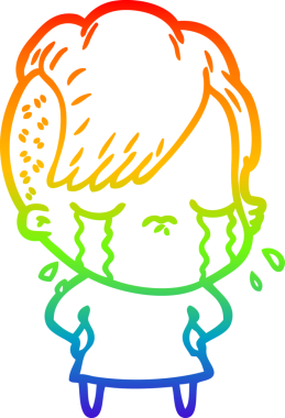 Gökkuşağının gradyan çizimi bir insan tarafından çizilmiş ağlayan bir kız çizgi filmi.