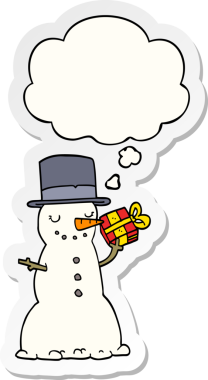 Düşünce baloncuklu kardan adam bir insan tarafından çizilmiş bir çıkartma.