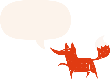 bir insan tarafından çizilmiş, konuşma baloncuklu çizgi film tilkisi.