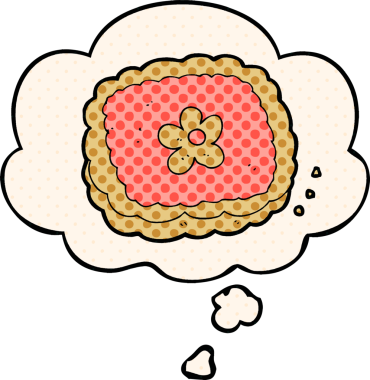 Bir insan tarafından çizilmiş, düşünce baloncuklu çizgi roman bisküvisi.