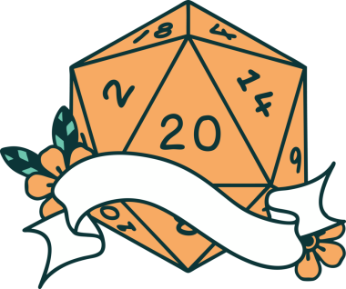 Retro Dövme Biçimi Doğal 20 D20 zar bir insan tarafından çizildi