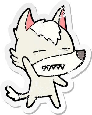 Bir insan tarafından çizilmiş dişlerini gösteren bir kurt çizgi filminin sıkıntılı çıkartması.