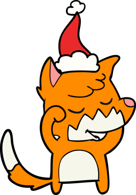 Arkadaş canlısı el çizimi çizimi bir tilki uyandığında Noel Baba şapkası giymiş bir insan tarafından çizilmiş.