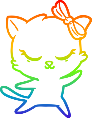 Gökkuşağı gradyan çizimi. Bir insan tarafından çizilmiş şirin bir çizgi film kedisi.