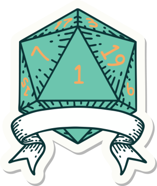 Bir insan tarafından çizilmiş doğal bir d20 zar etiketi.