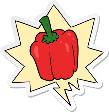 Bir insan tarafından çizilmiş konuşma balonu çıkartmalı taze organik biber çizgi filmi.