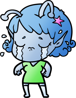 Bir insan tarafından çizilmiş ağlayan uzaylı kız çizgi filmi.