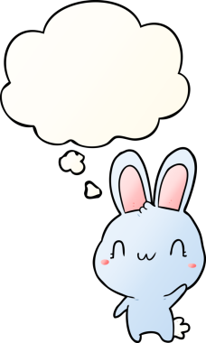 Düşünce baloncuğuyla sallanan çizgi film tavşanı bir insan tarafından çizildi.