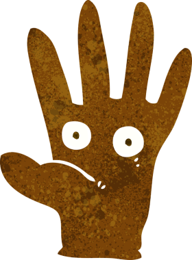 Bir insan tarafından çizilmiş gözleri olan çizgi film eli.