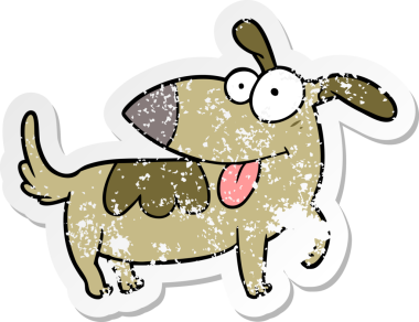 Bir insan tarafından çizilmiş mutlu bir köpeğin sıkıntılı çıkartması.