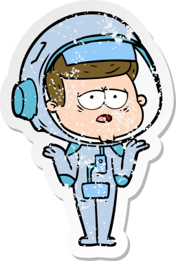 Bir insan tarafından çizilmiş yorgun bir astronotun sıkıntılı çıkartması.