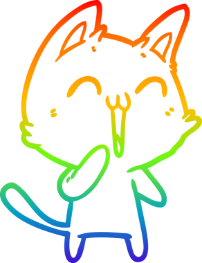 Bir insan tarafından miyavlanan mutlu bir çizgi film kedisinin çizimi.