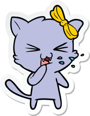 Bir insan tarafından çizilmiş çizgi film kedisinin çıkartması.