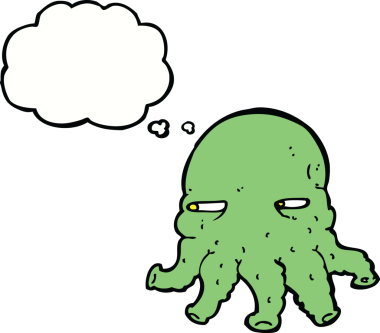 Bir insan tarafından çizilmiş düşünce baloncuklu uzaylı yüzü.