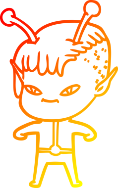 Bir insan tarafından çizilmiş sevimli bir uzaylı kız çizgi çizimi.