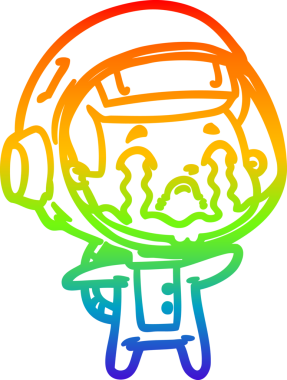 Gökkuşağı gradyan çizgi çizimi bir insan tarafından çizilmiş ağlayan astronot