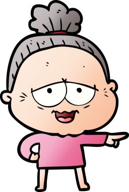 Bir insan tarafından çizilmiş mutlu yaşlı kadın çizgi filmi.