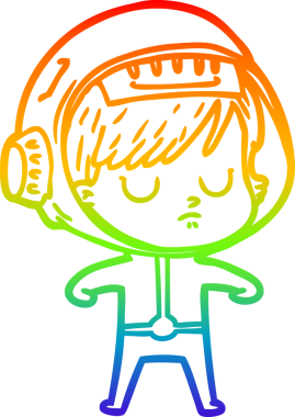 Gökkuşağı gradyan çizgi çizimi bir insan tarafından çizilmiş astronot bir kadın.