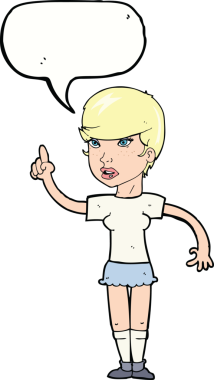 Bir insan tarafından çizilmiş konuşma baloncuğu fikri olan bir karikatür kadın.