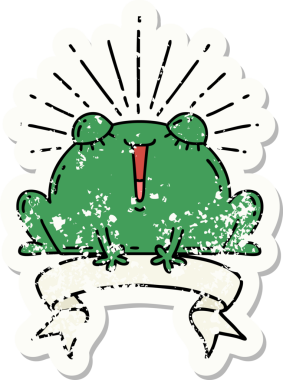 Dövme stili eski bir çıkartma. Bir insan tarafından çizilmiş mutlu kurbağa.