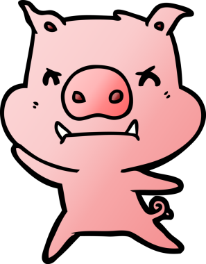 Bir insan tarafından çizilmiş kızgın çizgi film domuzu.