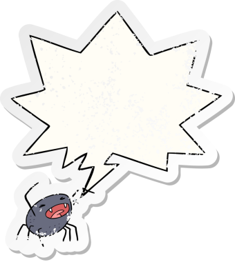 Konuşma baloncuklu çizgi film örümceği bir insan tarafından çizilmiş sıkıntılı eski bir çıkartma