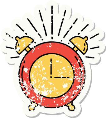 Bir insan tarafından çizilmiş eski bir dövme stili çalar saat etiketi.