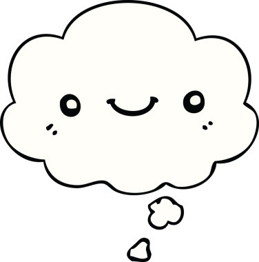 Bir insan tarafından çizilmiş düşünce baloncuklu şirin mutlu yüz.