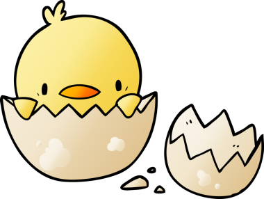 Bir insan tarafından çizilmiş yumurtadan çıkan sevimli çizgi film pilici.