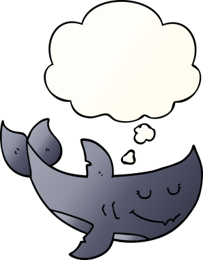 Bir insan tarafından çizilmiş, düşünce baloncuklu çizgi film köpekbalığı.