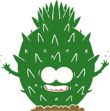 Bir insan tarafından çizilmiş düz renk çizgi film kaktüsü.