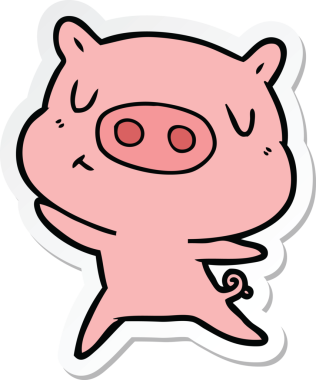 Bir insan tarafından çizilmiş çizgi film içerikli bir domuzun çıkartması.