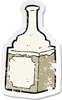 Bir insan tarafından çizilmiş karikatür viski şişesinin gerilimli yapıştırması.