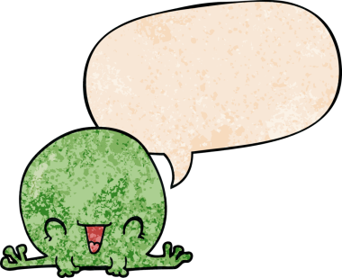 bir insan tarafından çizilmiş eski moda konuşma baloncuğu olan çizgi film kurbağası.