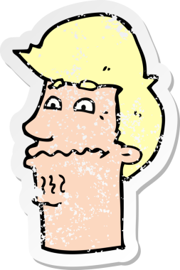 Bir insan tarafından çizilmiş, gerilmiş, karikatürlü bir adamın gerilmiş retro yapıştırması.