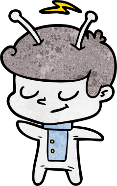 Bir insan tarafından çizilmiş dost canlısı çizgi film uzay adamı.