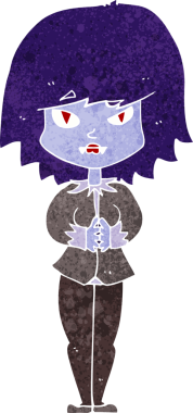 Bir insan tarafından çizilmiş vampir kadın çizgi filmi.